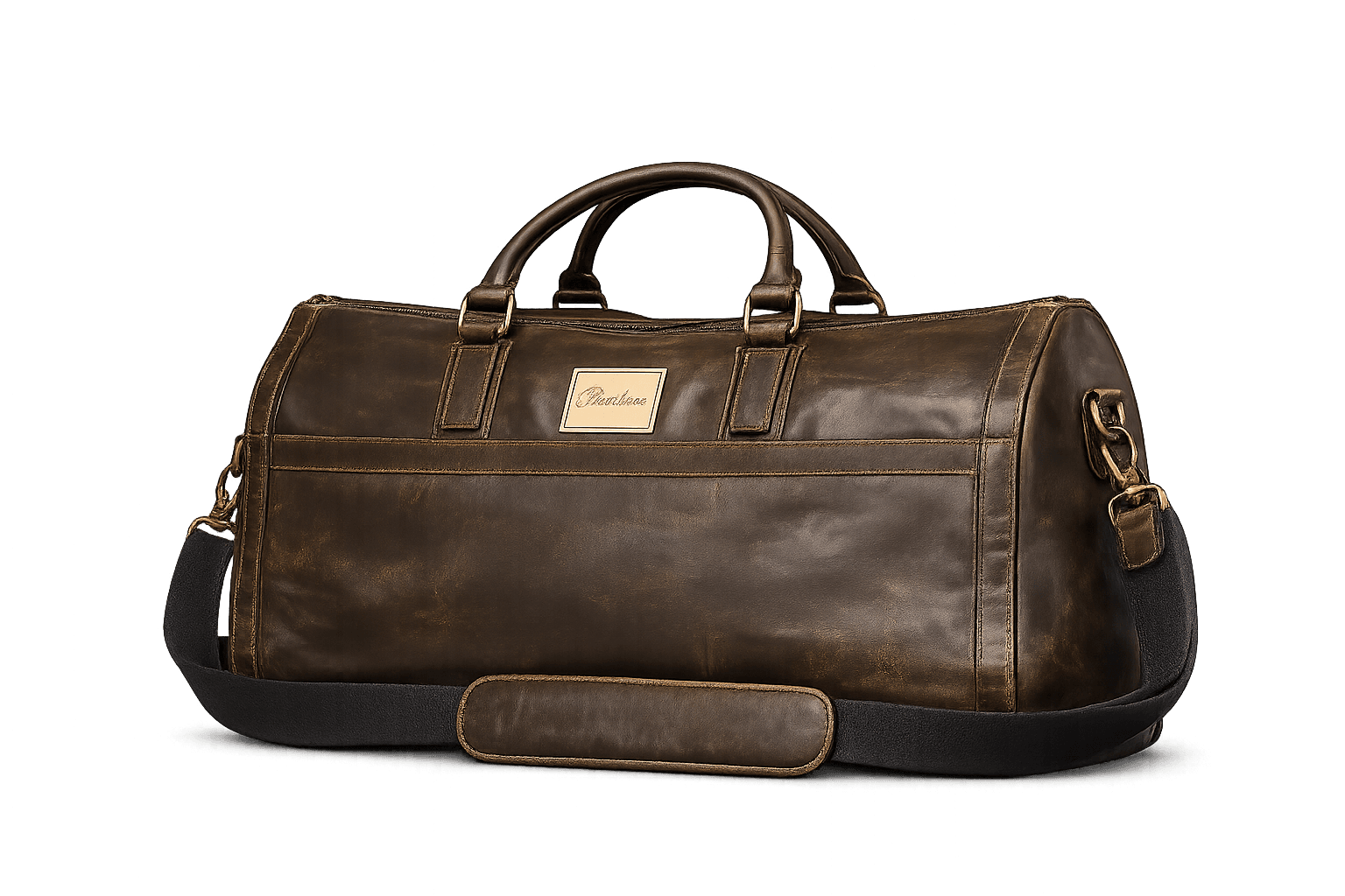 La Abuela Weekender in olive leather, angled studio view