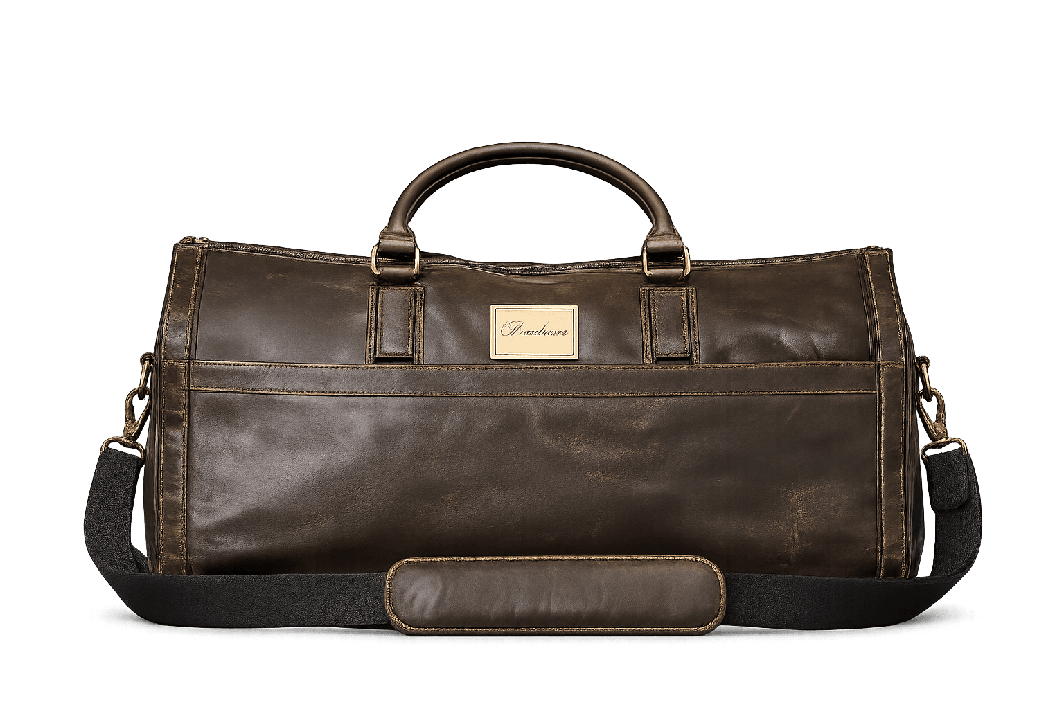 La Abuela Weekender in olive leather, front studio view