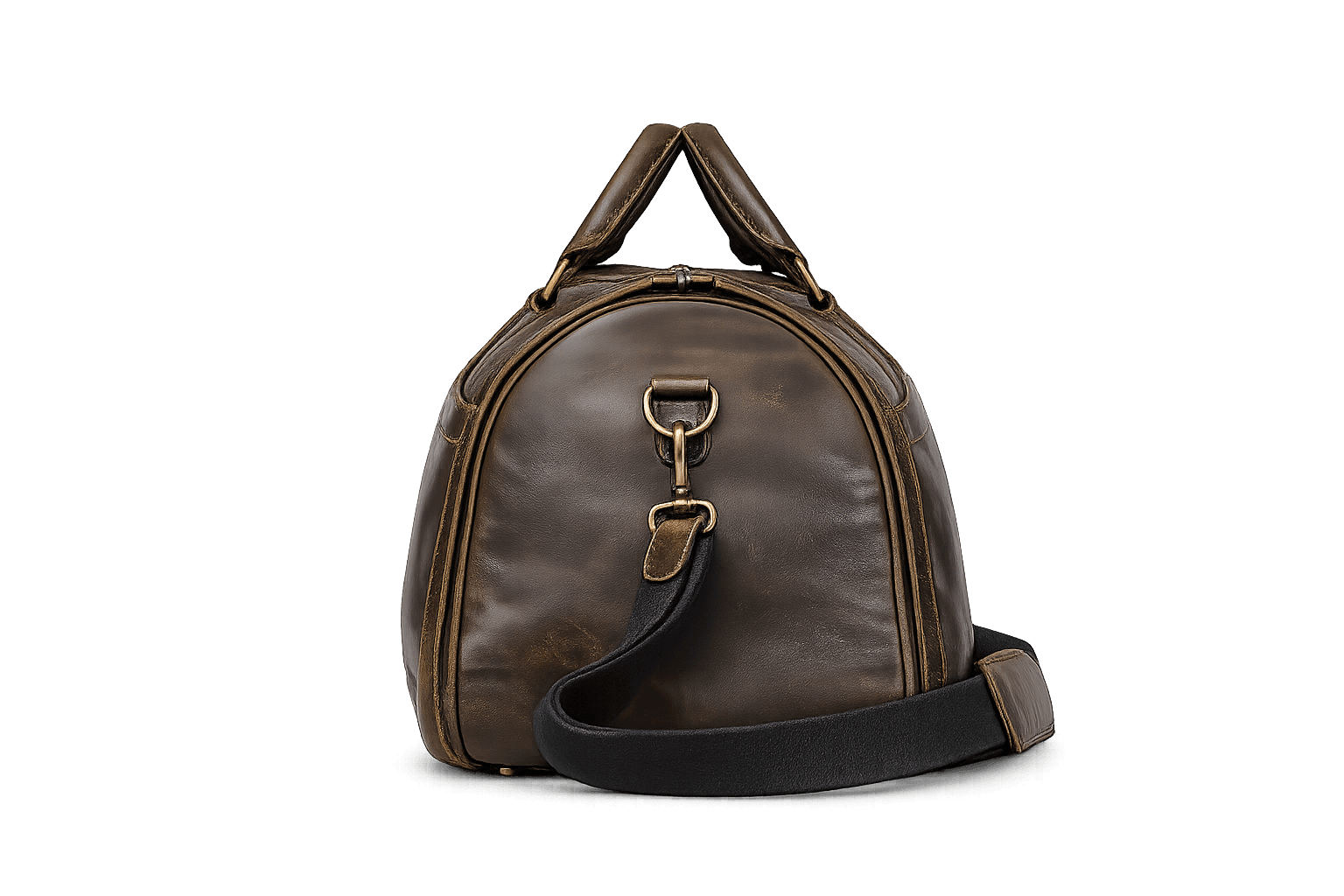La Abuela Weekender in olive leather, left side studio view