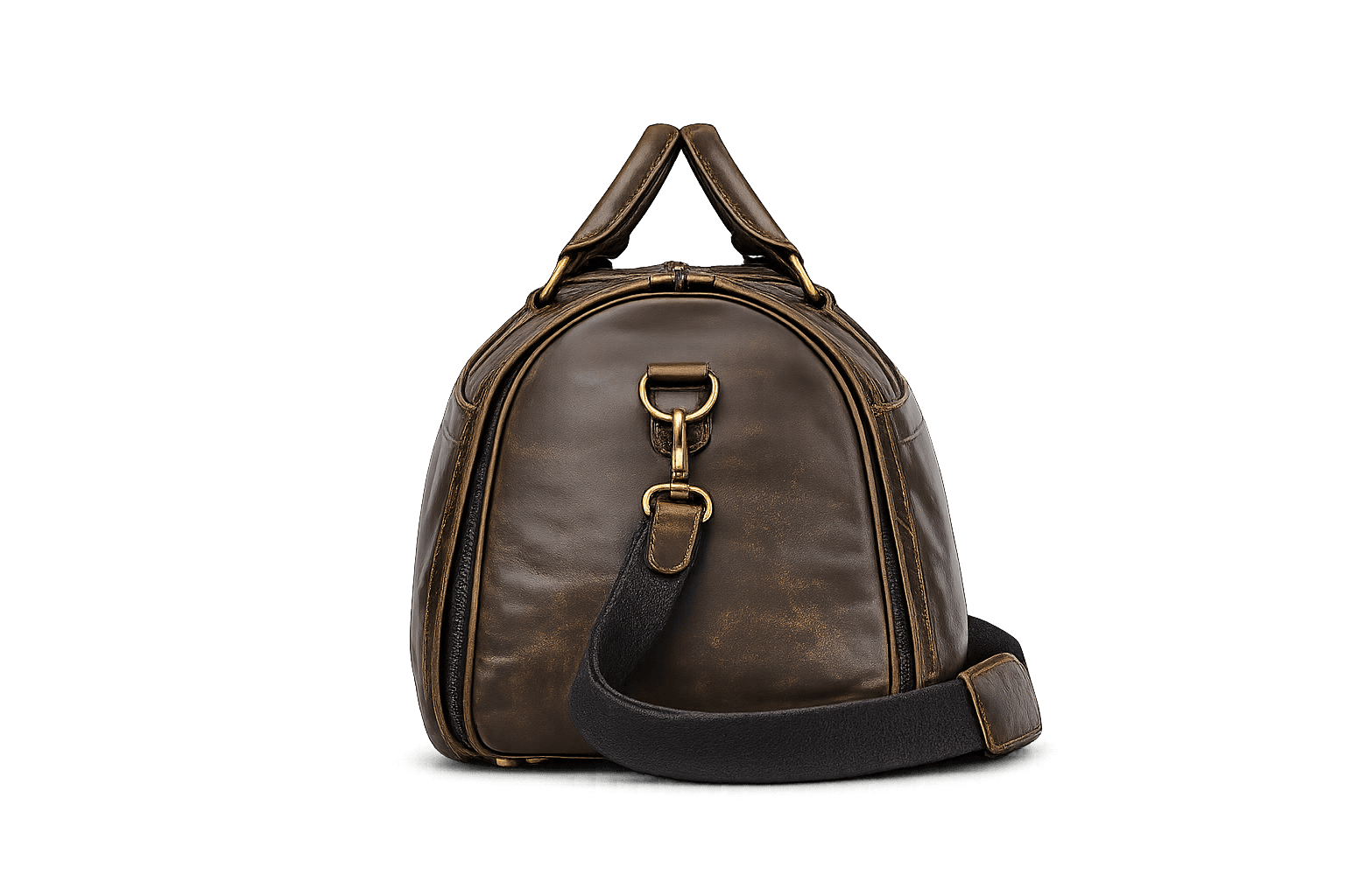 La Abuela Weekender in olive leather, right side studio view