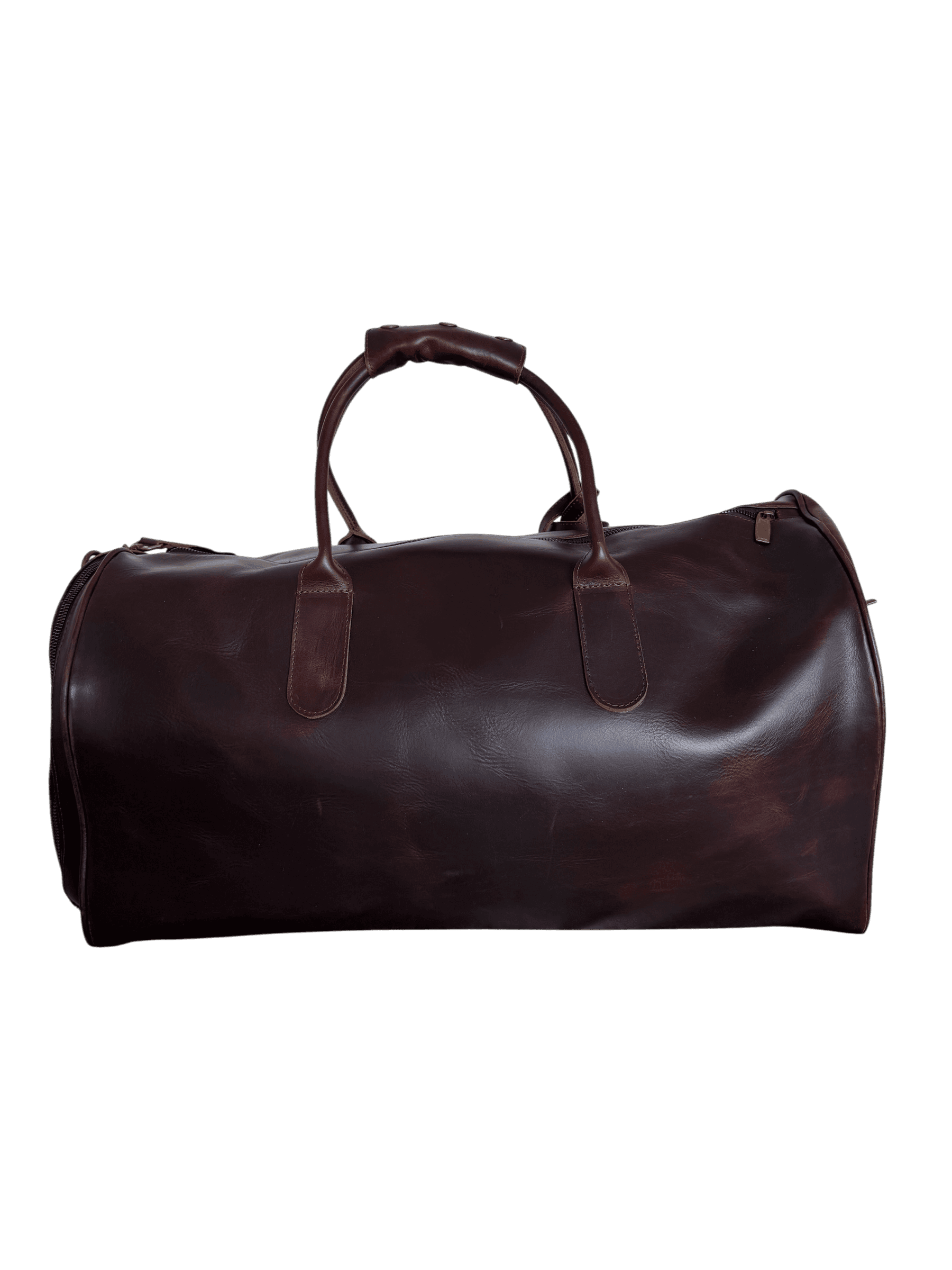 La Herencia Carryall in burgundy leather, back studio view