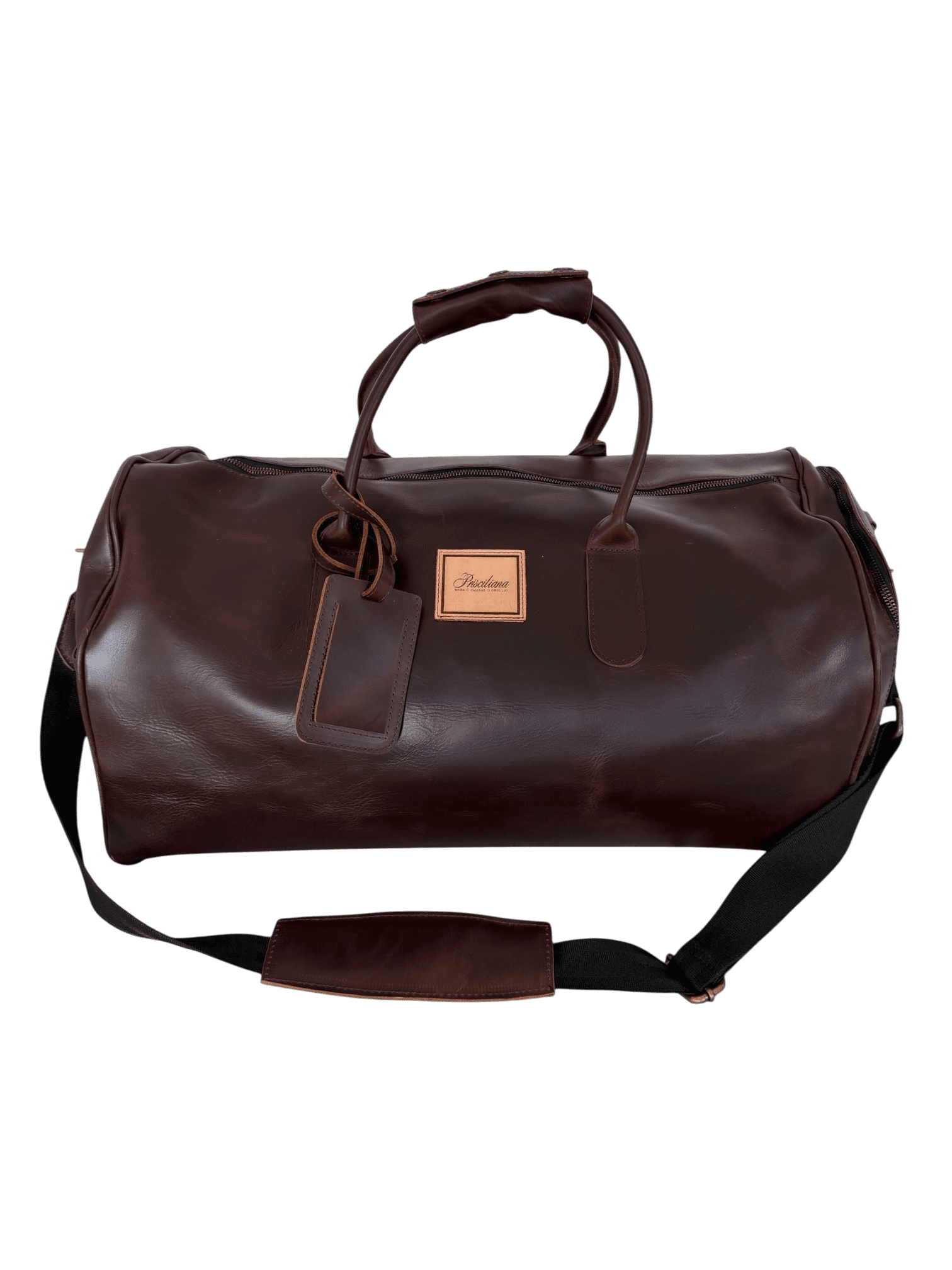 La Herencia Carryall in burgundy leather, front studio view