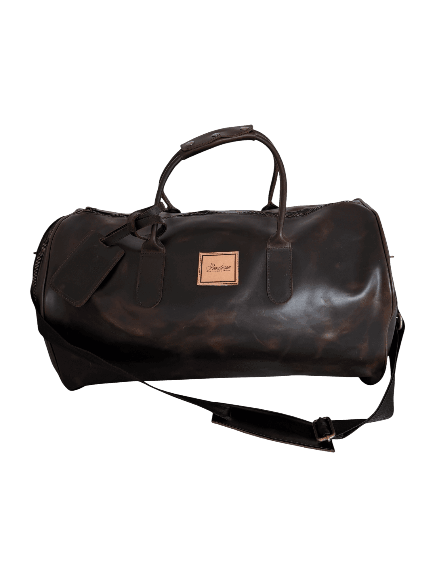 La Herencia Carryall in chocolate leather, front studio view