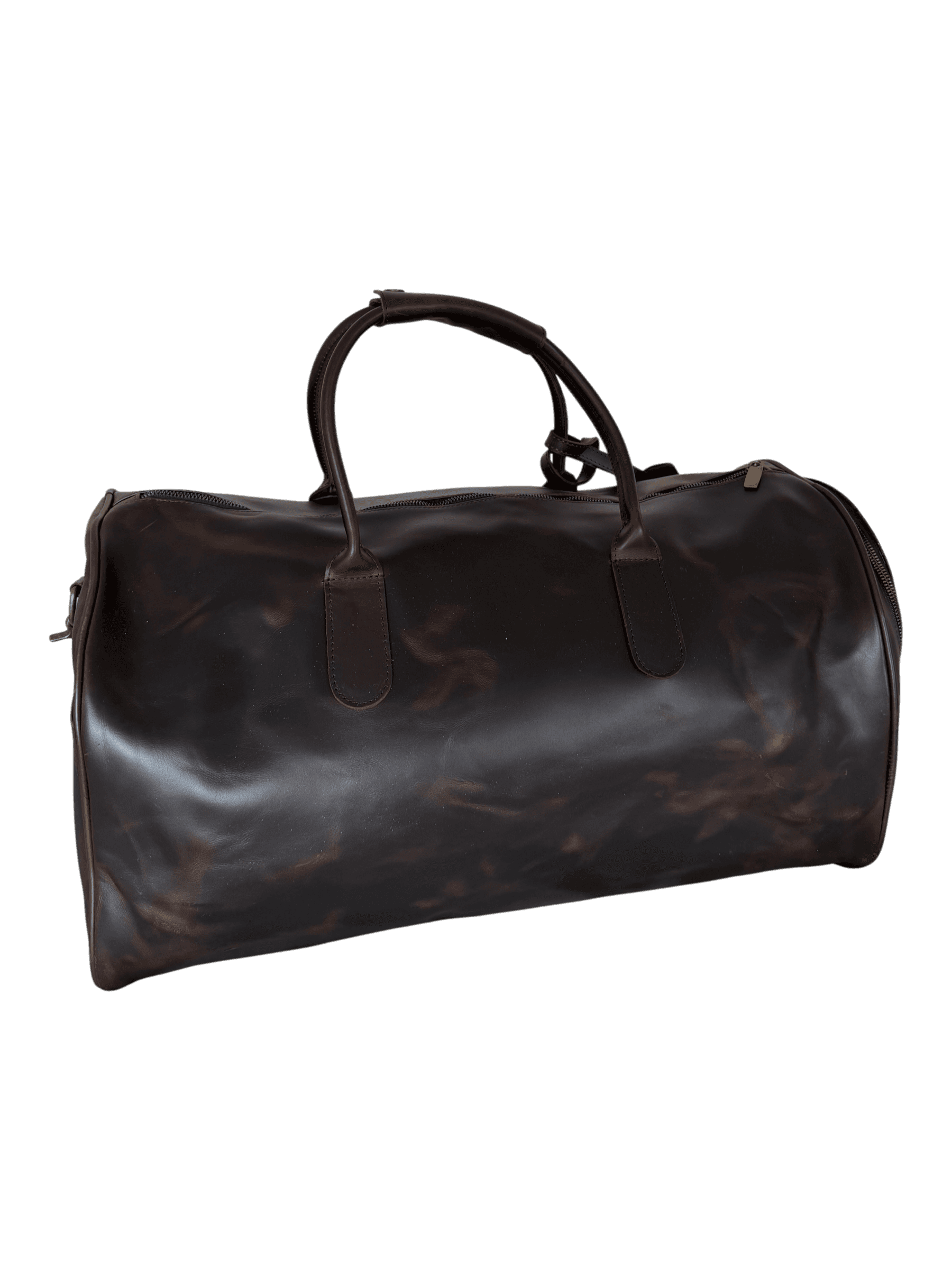 La Herencia Carryall in chocolate leather, rear studio view