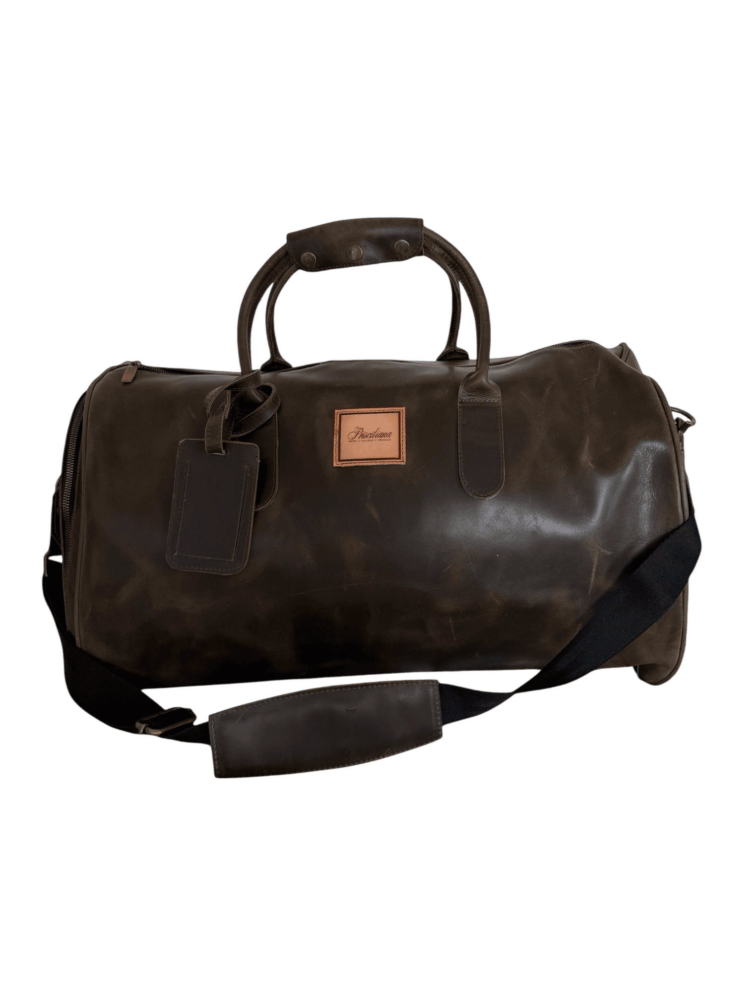 La Herencia Carryall in olive leather, angled studio view