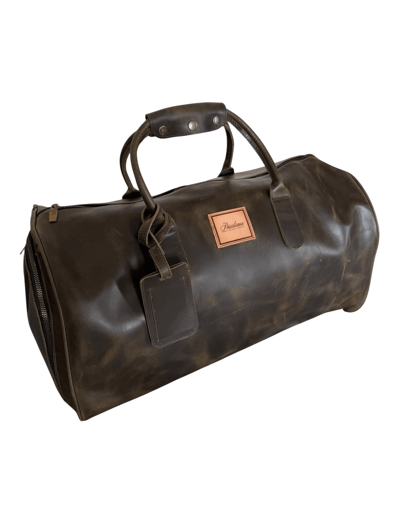 La Herencia Carryall in olive leather, front studio view