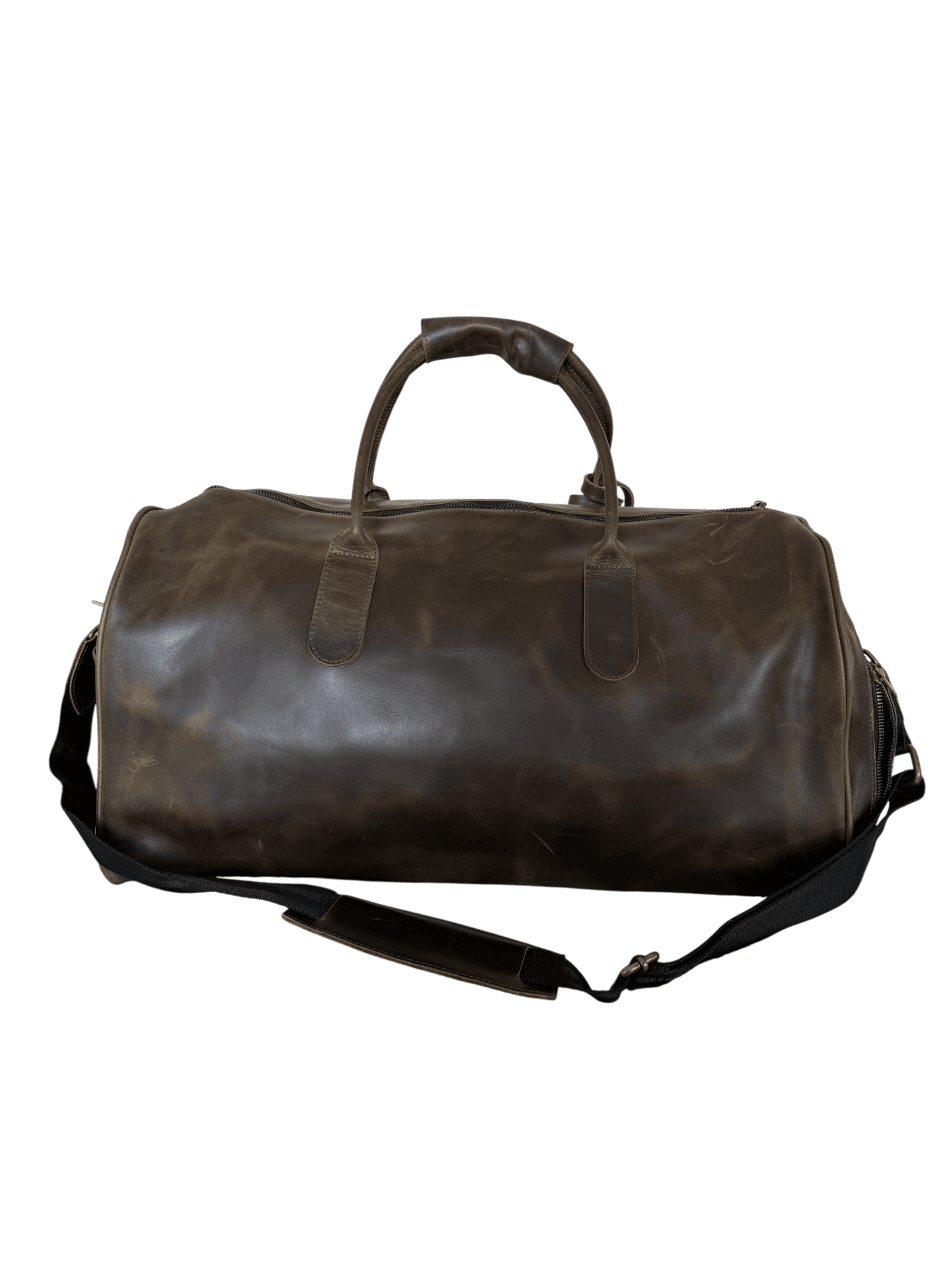 La Herencia Carryall in olive leather, rear studio view